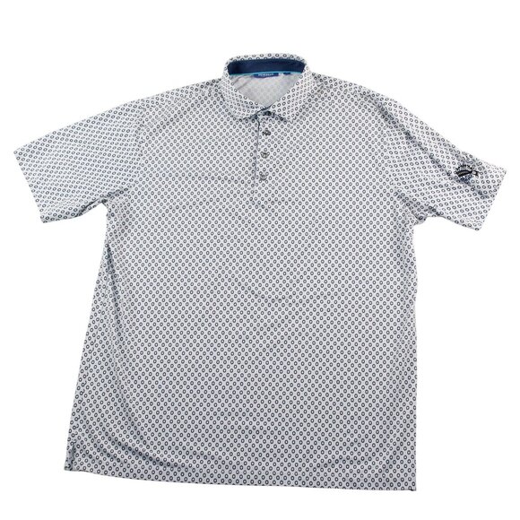 Devereux Performance Mens XL Golf Polo Shirt Blue White Geometric Print - Picture 1 of 11